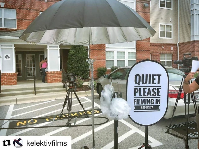 Alt view image 5 of 6 - Quiet Please Filming in Progress Sign - Large 24x36 Double Sided Collapsible Reflective Sign for Movie Set, Film Crew, Video & Recording Studio, Office, On Location - Folds Flat with Carry Case