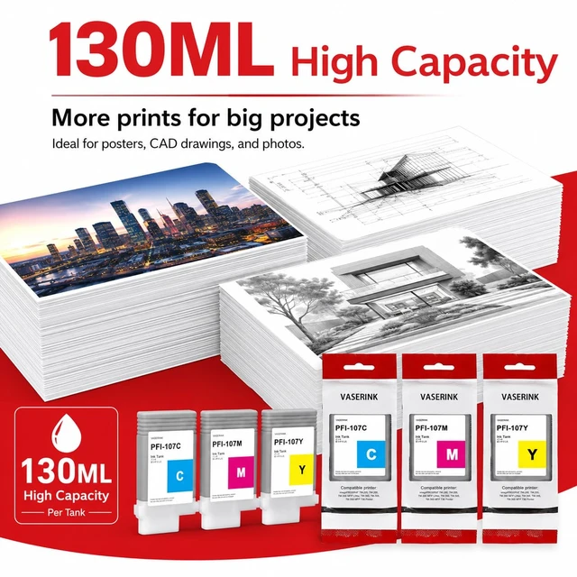 Alt view image 3 of 7 - PFI-107 PFI107 Ink Tank Set Replacement for Canon PFI-107 Ink cartridges Compatible with PFI-107C PFI-107M PFI-107Y Replacement for Canon iPF680 685 780 785 Printer (3Pack, 1Cyan, 1Magenta, 1Yellow)