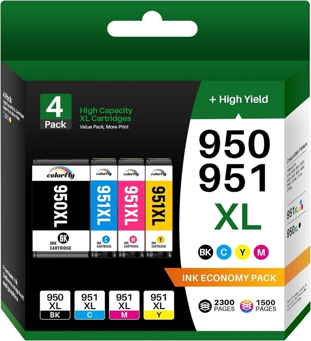 Main image of 950xl and 951xl Ink Cartridges Combo Pack Compatible for HP OfficeJet Pro 8610 8620 8100 8630 8615 Replacement with HP 950 951 Ink Cartridges Combo Pack (4 Pack)