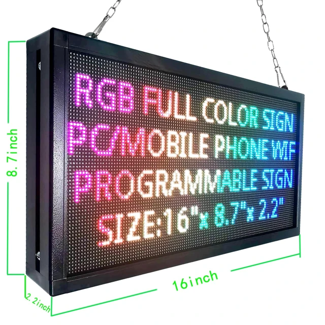 Alt view image 2 of 7 - P3 Indoor Programmable LED Sign 16"x8.7", Full Color Message Display Board LED Display, Programmable Scolling led sign,with WiFi for Business