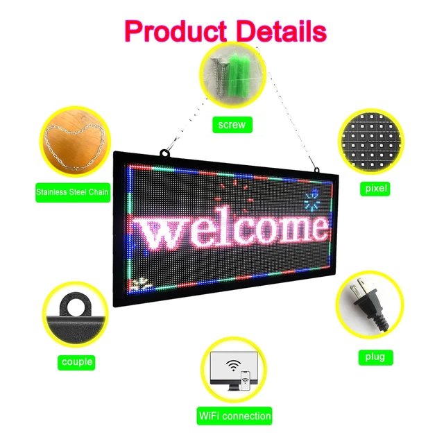 Alt view image 5 of 7 - P3 Indoor Programmable LED Sign 16"x8.7", Full Color Message Display Board LED Display, Programmable Scolling led sign,with WiFi for Business