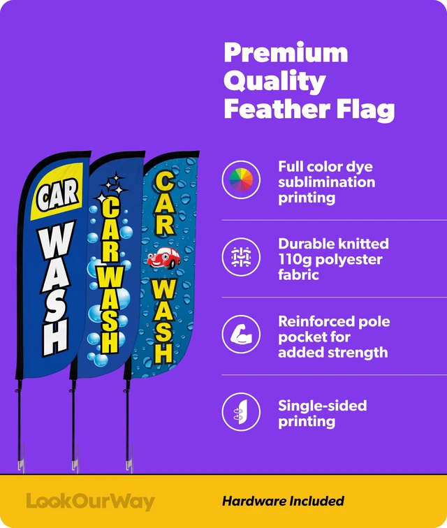 Alt view image 2 of 7 - 5-Feet Tall Car Wash Themed Feather Flag Banner for Business Advertising 3-Pack, Includes 3 Banner Flags, 3 Aluminum Fiberglass Pole Sets, Bubbles, Water Drip)