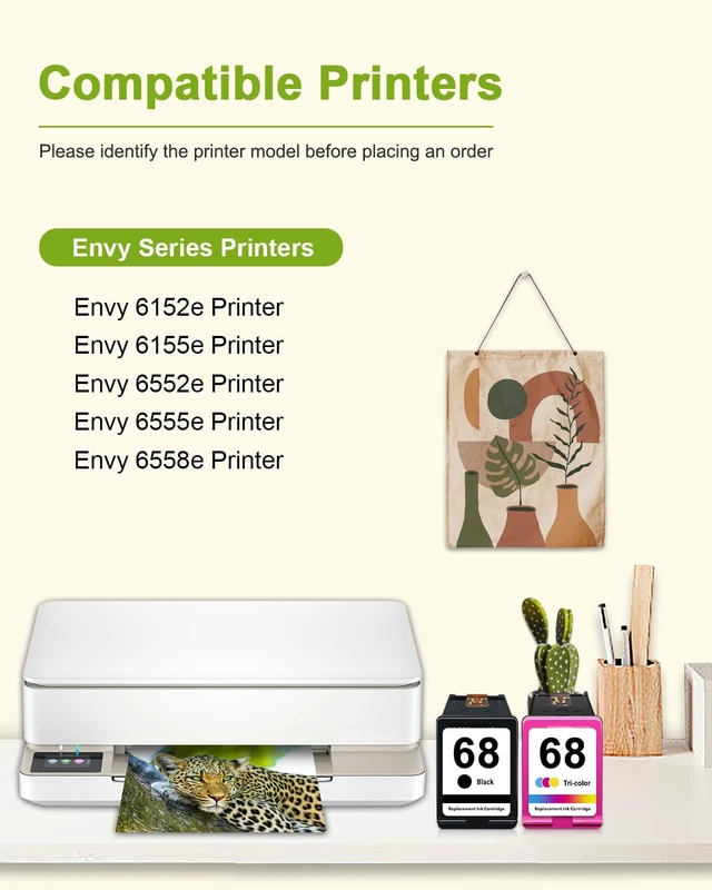 Alt view image 2 of 6 - 68 Ink Cartridges Combo Pack - 1 Black & 1 Color Replacement for HP 68 Envy 6152e, 6155e, 6552e, 6555e, 6558e Printers 2-Pack (1 Black / 1 Tri-Color)