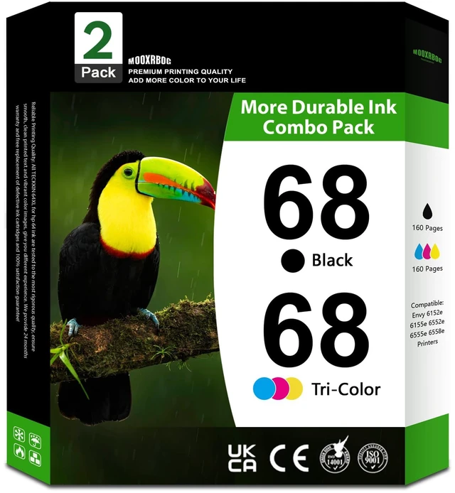 Main image of 68 Ink Cartridges Combo Pack - 1 Black & 1 Color Replacement for HP 68 Envy 6152e, 6155e, 6552e, 6555e, 6558e Printers 2-Pack (1 Black / 1 Tri-Color)