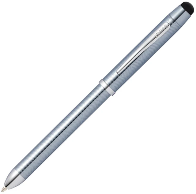 Main image of Tech3+ Engraved Refillable Multi-Function Ballpoint Pen with Stylus, Medium Ballpen And Pencil, Includes Premium Gift Box - Frosty Steel