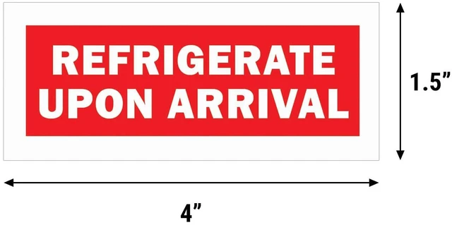 Main image of Refrigerate Upon Arrival Stickers, 1.5 x 4 inch, Red, 2400 Labels For Perishable Items, Fruits or Freight Forwarding