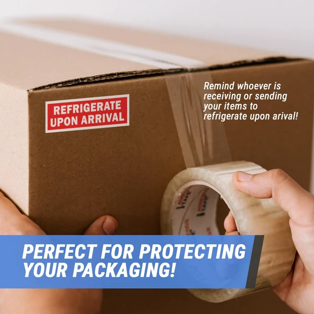 Alt view image 2 of 4 - Refrigerate Upon Arrival Stickers, 1.5 x 4 inch, Red, 2400 Labels For Perishable Items, Fruits or Freight Forwarding