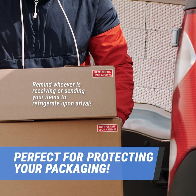Alt view image 3 of 4 - Refrigerate Upon Arrival Stickers, 1.5 x 4 inch, Red, 2400 Labels For Perishable Items, Fruits or Freight Forwarding