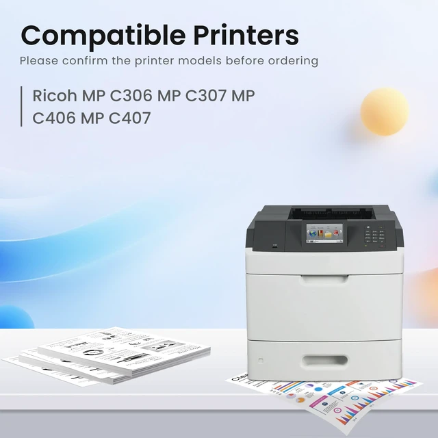 Alt view image 2 of 6 - MP C406 Toner Cartridges 842091 842092 842093 842094, 4 Pack Replacement for Ricoh 842091 MP C307 MP C306 C406 C407 GSA MP C307G Printers, 4-Set, High Yield, Latest Stable Chips