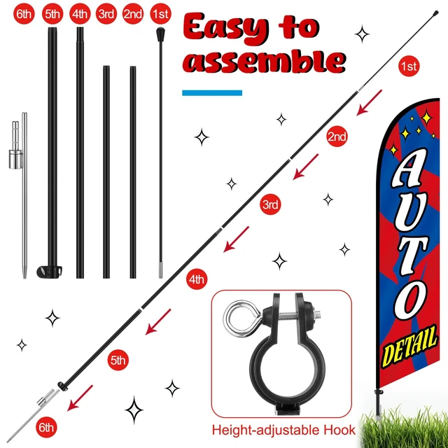 Alt view image 3 of 7 - 3 Pcs 15 Feet Car Wash Feather Flag with Pole Kit Auto Detail Weatherproof Outdoor Banners for Detailing Shops, Pole Kit with Ground Stakes, Hand Wash Signs for Roadside Visibility