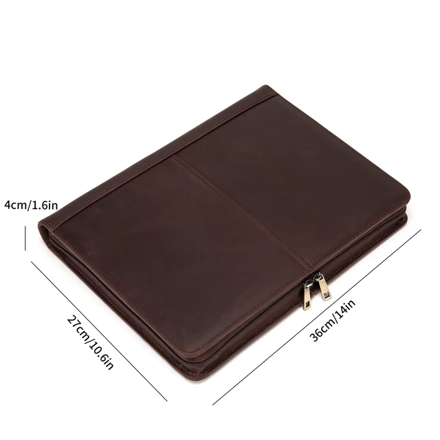 Alt view image 2 of 7 - Handmade Leather Portfolio for 8.5 x 11" Notepad and 13" Tablet Zippered Padfolio, Professional Business Travel Organizer Case Folio Gift for Women and Men (Dark Brown, Crazy Horse Leather)