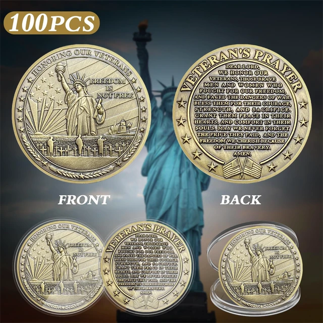 Alt view image 2 of 7 - 100 Pcs Statue of Liberty Military Challenge Coins Veterans Prayer Tokens Veteran Appreciation Gift for Veterans Day Retirement Homecoming Service Recognition Memorials and Patriotic Events