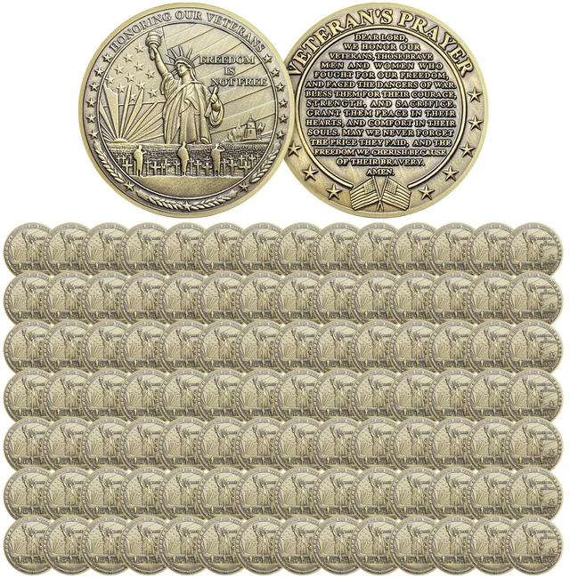 Main image of 100 Pcs Statue of Liberty Military Challenge Coins Veterans Prayer Tokens Veteran Appreciation Gift for Veterans Day Retirement Homecoming Service Recognition Memorials and Patriotic Events