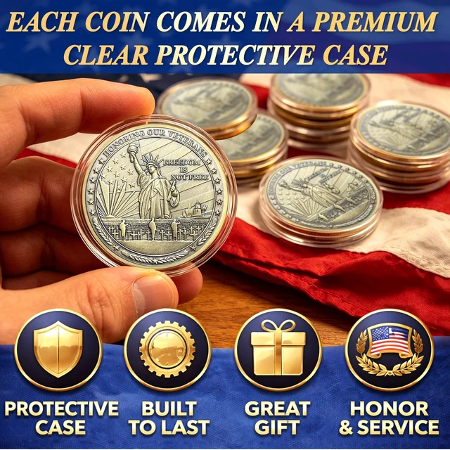 Alt view image 4 of 7 - 100 Pcs Statue of Liberty Military Challenge Coins Veterans Prayer Tokens Veteran Appreciation Gift for Veterans Day Retirement Homecoming Service Recognition Memorials and Patriotic Events
