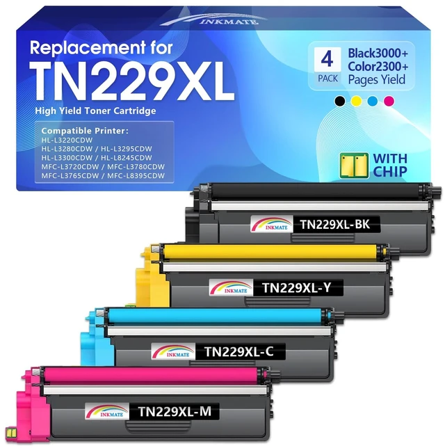 Main image of TN229XL TN229 229XL MFC-L3780CDW Toner Cartridge 4 Pack (BK/C/M/Y) Compatible for Brother TN229 Work with MFC-L3780CDW MFC-L3720CDW HL-L3280CDW HL-L3220CDW HL-L3300CDW HL-L3295CDW Printer