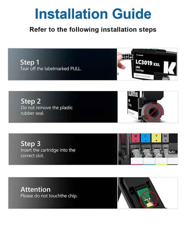 Alt view image 6 of 6 - LC3019 Ink Cartridges LC3019XXL Ink Cartridges Replacement for LC3019 XXL LC 3019-XXL LC3019 Work with MFC-J5330DW MFC-J6530DW MFC-J6730DW MFC-J6930DW Printers (Black, Cyan, Magenta, Yellow, 4 Pack)
