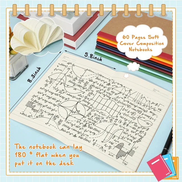 Alt view image 3 of 7 - 150 Pack A5 Kraft Notebooks 60 Pages Soft Cover Composition Notebooks Bulk Ruled Lined Travel Journals for Travelers, Home, Office Supplies, 5.8 x 8.3 Inch(Mixed Color)