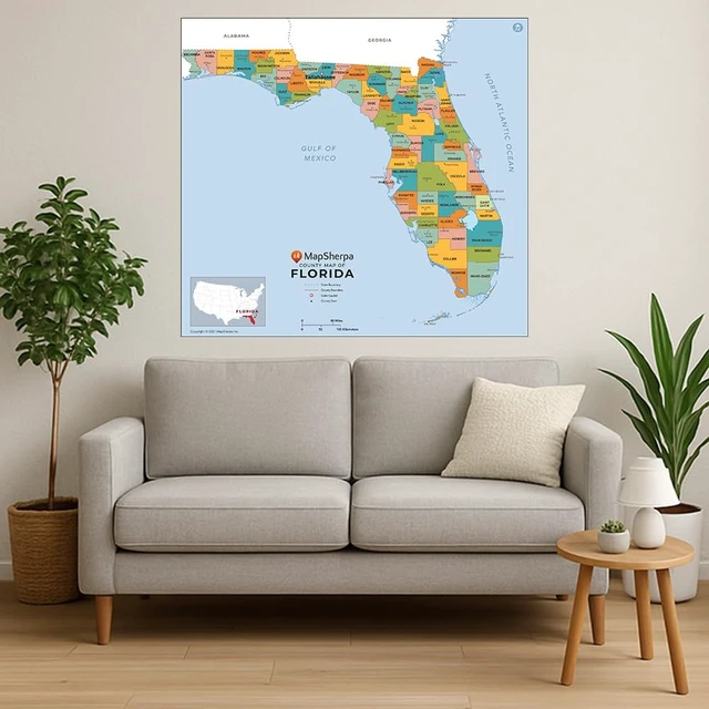 Alt view image 2 of 3 - Florida Counties Map - Large - 48" x 44.25" Laminated
