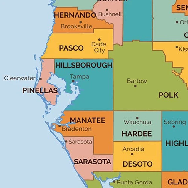 Alt view image 3 of 3 - Florida Counties Map - Large - 48" x 44.25" Laminated