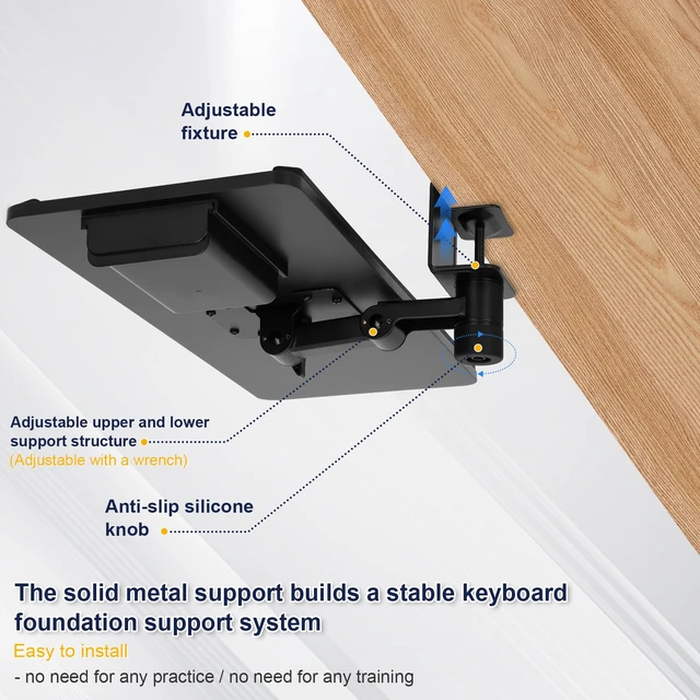 Alt view image 5 of 7 - Adjustable Under Desk Keyboard Tray, 25"×10.6"360° Rotating Ergonomic Tray Clamp On Keyboard and Mouse Tray with Drawer, Desk Mount Tray for Office Gaming Studying