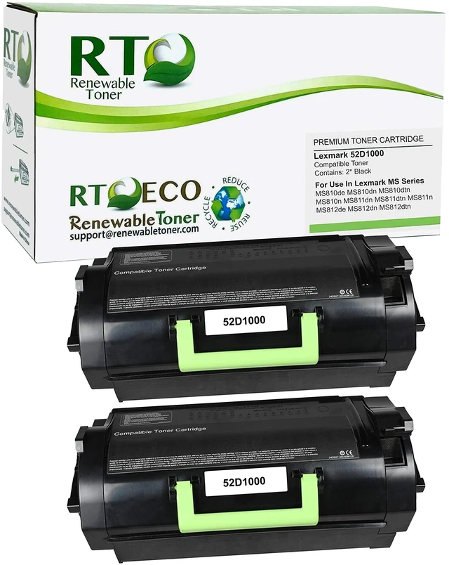 Main image of RT 521 Toner Remanufactured Replacement for Lexmark 52D1000 MS810N MS810DN MS810DE MS810DTN MS811N MS811DTN MS812de MS812DN MS812DTN Printer Cartridge (Black, 2-Pack)