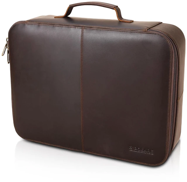 Main image of Full Grain Leather Document Organizer Bag Storage Cabinet Box Portable Home Business Safe Folder, Secure Lockable YKK Zipper, Sturdy Grab Handle, Luggage/Trolley Strap