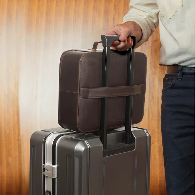 Alt view image 5 of 7 - Full Grain Leather Document Organizer Bag Storage Cabinet Box Portable Home Business Safe Folder, Secure Lockable YKK Zipper, Sturdy Grab Handle, Luggage/Trolley Strap