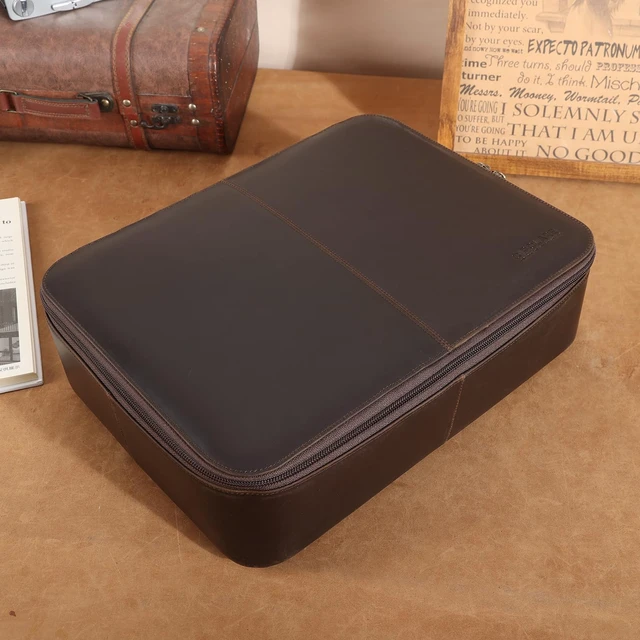 Alt view image 2 of 7 - Full Grain Leather Document Organizer Bag Storage Cabinet Box Portable Home Business Safe Folder, Secure Lockable YKK Zipper, Sturdy Grab Handle, Luggage/Trolley Strap