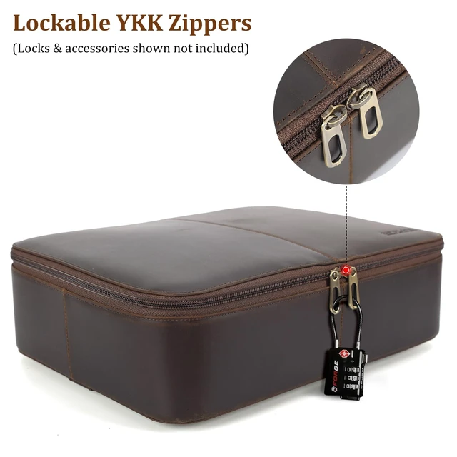 Alt view image 7 of 7 - Full Grain Leather Document Organizer Bag Storage Cabinet Box Portable Home Business Safe Folder, Secure Lockable YKK Zipper, Sturdy Grab Handle, Luggage/Trolley Strap