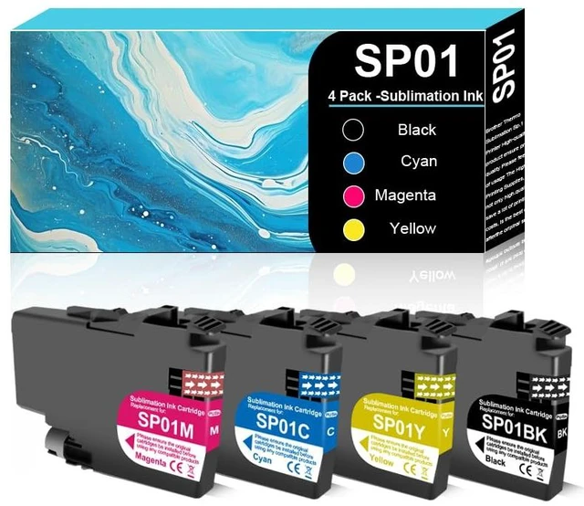 Main image of High Capacity SP01 SP-1 Ink Cartridge 4-Pack Replacement for SP01 Ink Cartridges SP01BKS SP01CS SP01MS SP01YS for Thermo Sublimation SP-1 Printer Ink, 4-Pack SP-1 BKS (110ML) SP01CS (52ML)
