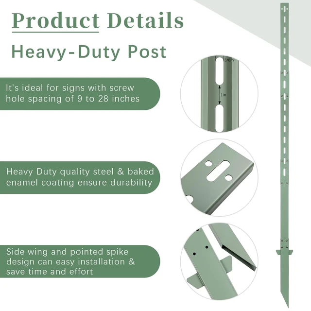 Alt view image 2 of 7 - 6 Ft Sign Stake Post, Heavy Duty Wind-Resistant Yard Sign Stakes (Pack of 2), 5.5 lb Steel Survey Stakes with Green Powder Coating, Ground Anchor Sign Holder for Outdoor Parking, Lawn, Events