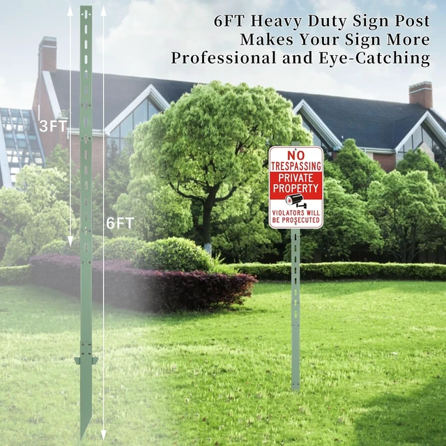 Alt view image 4 of 7 - 6 Ft Sign Stake Post, Heavy Duty Wind-Resistant Yard Sign Stakes (Pack of 2), 5.5 lb Steel Survey Stakes with Green Powder Coating, Ground Anchor Sign Holder for Outdoor Parking, Lawn, Events