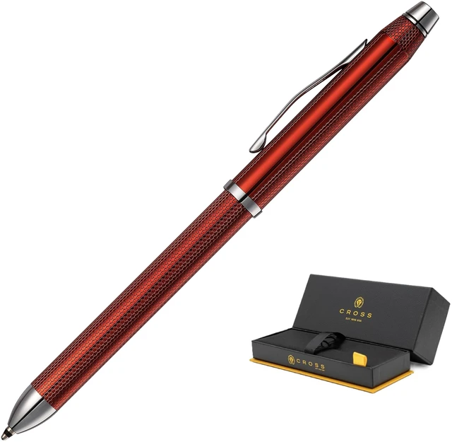 Main image of Tech3+ Engraved Refillable Multi-Function Ballpoint Pen with Stylus, Medium Ballpen And Pencil, Includes Premium Gift Box - Translucent Red