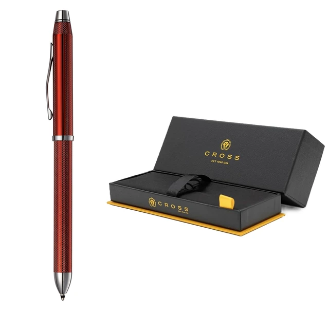 Alt view image 2 of 7 - Tech3+ Engraved Refillable Multi-Function Ballpoint Pen with Stylus, Medium Ballpen And Pencil, Includes Premium Gift Box - Translucent Red