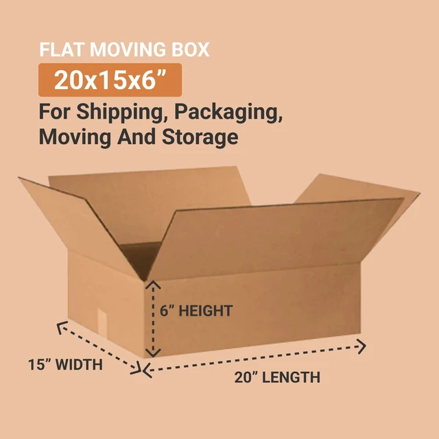 Alt view image 3 of 7 - Shipping Boxes Flat 20"L x 15"W x 6"H 25-Pack - Corrugated Cardboard for Moving, Mailing, Packing, Packaging and Storage