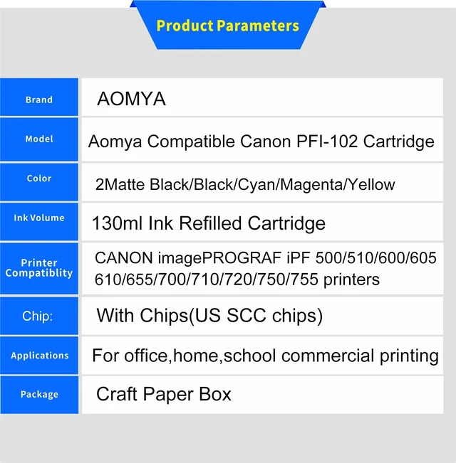 Alt view image 2 of 7 - PFI102 PFI-102 Ink Cartridge 130ML (2MB/BCMY) 6-Pack PFI 102 Ink Cartridge Compatible for ImagePrograf iPF500 510 600 605 610 650 655 700 710 720 750 755 760 765