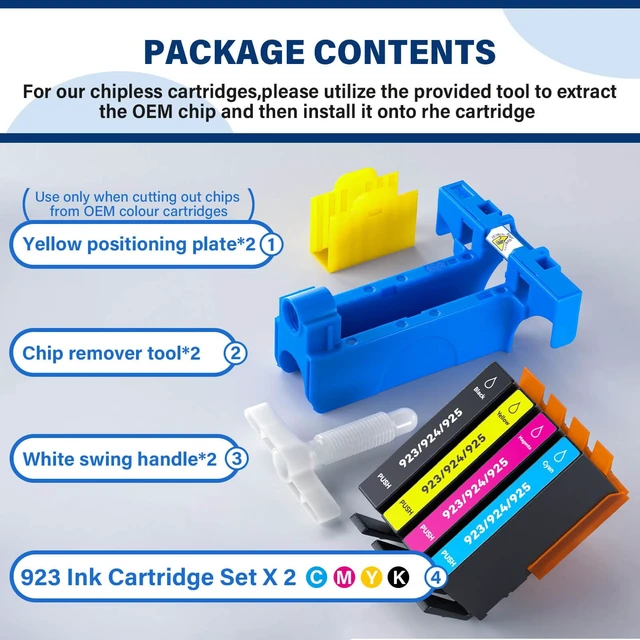 Alt view image 6 of 6 - 923 Ink Cartridge Combo Pack 2 Sets (No Chip) for HP OfficeJet Pro 8130e, 8135e, 8138e, 8139e and OfficeJet 8120, 8122e, 8123 Printers (2 Black, 2 Cyan, 2 Magenta, 2 Yellow)