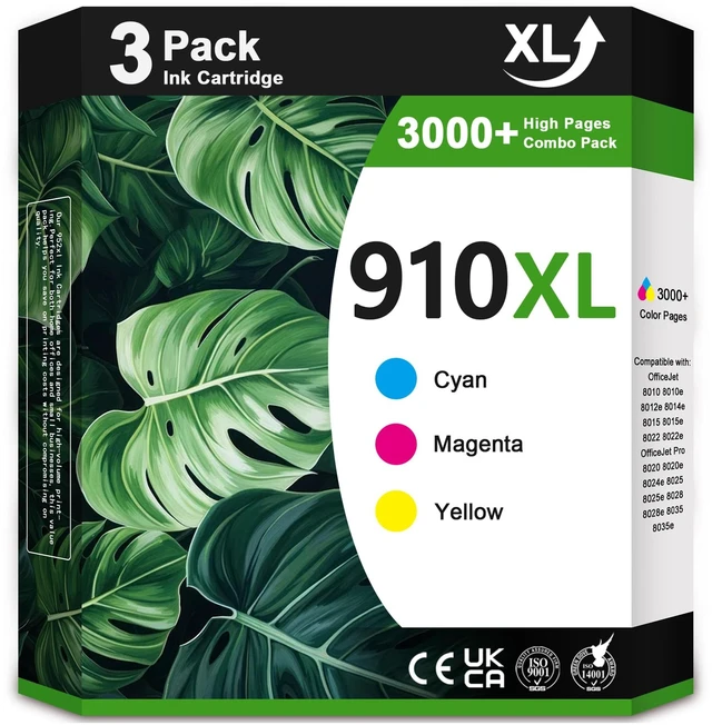 Main image of 910XL Cyan, Magenta, Yellow Ink Cartridges Replacement for HP Ink 910 910XL Work for OfficeJet Pro 8010 8020 8015 8018 8022 8025 8028 8030 8035 Printer (3-Pack Color, High Yield)