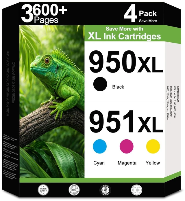 Main image of 950XL 951XL Combo Compatible for HP 950 951 XL Ink Cartridge Work for OfficeJet Pro 8640 8660 8100 8110 8600 8610 8615 8620 8625 8630 Printers with V27.1.1 Chips (Black, Cyan, Magenta, Yellow, 4-Pack)
