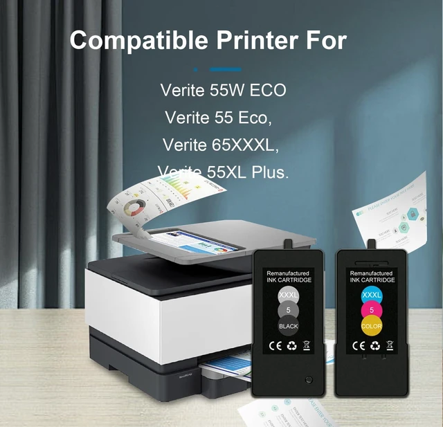 Alt view image 2 of 5 - High Capacity Verite 5 Ink Cartridge Replacement for Verite 5 XXXXXL for Verite 55W ECO Verite 55 Eco Verite 65 XXXXXL Verite 55 XXXXXL Plus (2Pack 1Black 1Color)