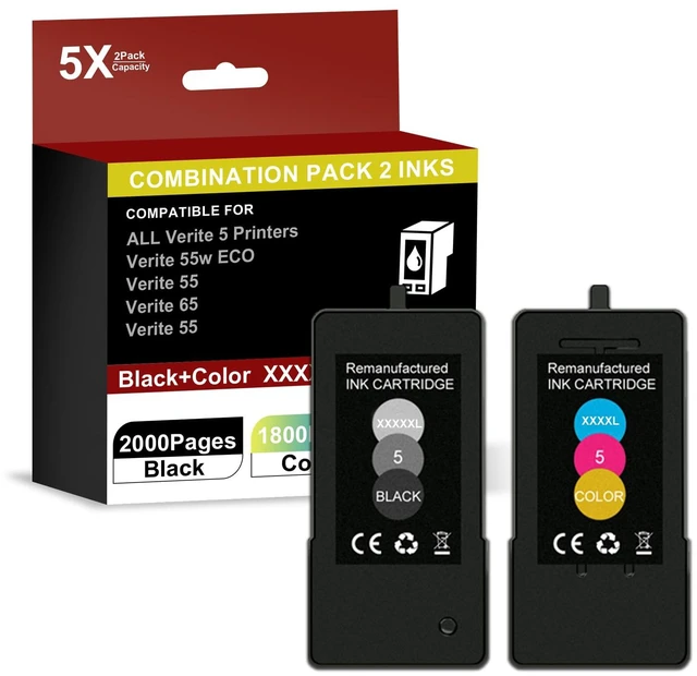 Main image of High Capacity Verite 5 Ink Cartridge Replacement for Verite 5 XXXXXL for Verite 55W ECO Verite 55 Eco Verite 65 XXXXXL Verite 55 XXXXXL Plus (2Pack 1Black 1Color)