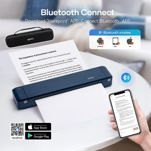 Alt view image 2 of 6 - MT888 Portable Thermal Printer, 300DPI HD Mobile-Travel-Printers, Inkless-Wireless-Small-Printer for Home Use, Office, Vehicles, Bluetooth Printers Supports 8.5 x 11 US Letter&A4&A5, Blue