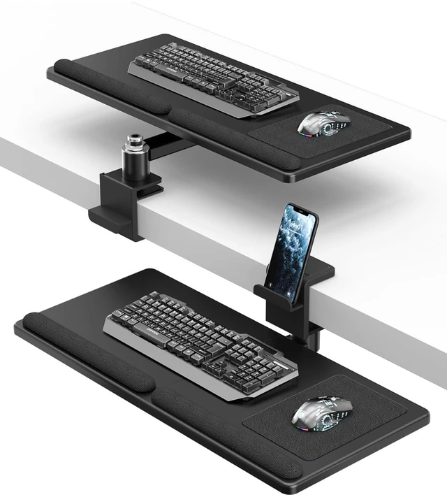 Main image of Premium Adjustable Keyboard Tray Under Desk & Above Desk - Ergonomic Wood Sit Stand Computer Keyboard & Mouse Tray with 360° Rotation, 24.4"×12" Keyboard Stand with Wrist Rest - Black, DSF8