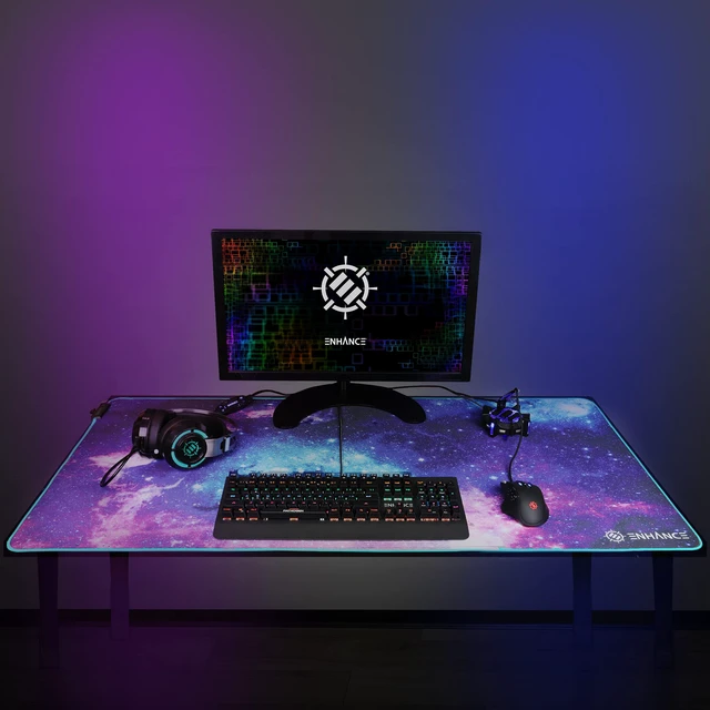 Alt view image 4 of 7 - XXXL LED Computer Desk Mat - Illuminated 3XL Large Mouse Mat (48x24 Mouse Pad) for Gaming, Extended Table Desk Pad with Smooth Tracking Surface, and Non-Slip Rubber Grip - Galaxy