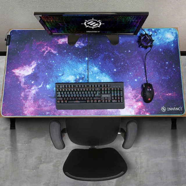 Alt view image 2 of 7 - XXXL LED Computer Desk Mat - Illuminated 3XL Large Mouse Mat (48x24 Mouse Pad) for Gaming, Extended Table Desk Pad with Smooth Tracking Surface, and Non-Slip Rubber Grip - Galaxy