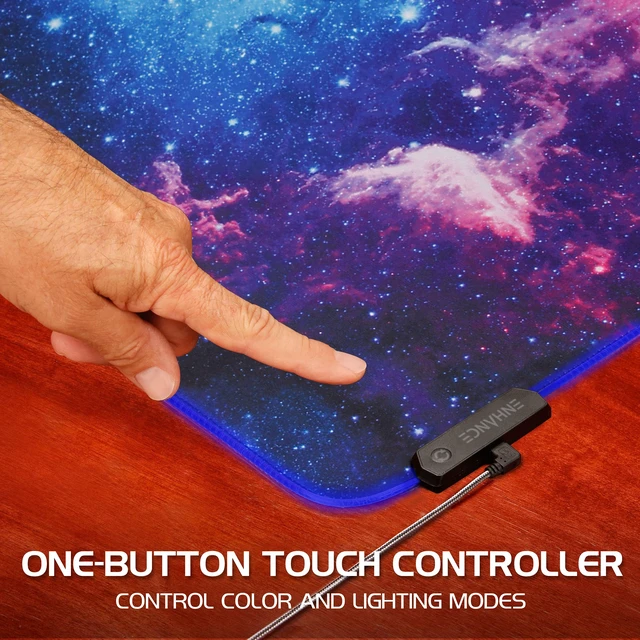 Alt view image 5 of 7 - XXXL LED Computer Desk Mat - Illuminated 3XL Large Mouse Mat (48x24 Mouse Pad) for Gaming, Extended Table Desk Pad with Smooth Tracking Surface, and Non-Slip Rubber Grip - Galaxy