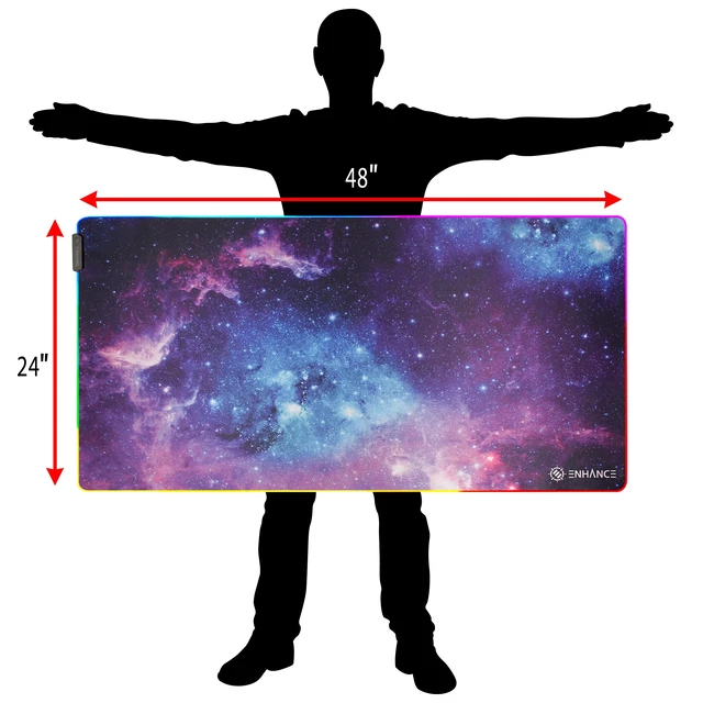 Alt view image 6 of 7 - XXXL LED Computer Desk Mat - Illuminated 3XL Large Mouse Mat (48x24 Mouse Pad) for Gaming, Extended Table Desk Pad with Smooth Tracking Surface, and Non-Slip Rubber Grip - Galaxy