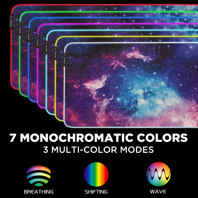 Alt view image 3 of 7 - XXXL LED Computer Desk Mat - Illuminated 3XL Large Mouse Mat (48x24 Mouse Pad) for Gaming, Extended Table Desk Pad with Smooth Tracking Surface, and Non-Slip Rubber Grip - Galaxy