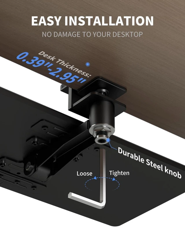 Alt view image 4 of 7 - Premium Adjustable Keyboard Tray Under Desk & Above Desk - Ergonomic Wood Sit Stand Computer Keyboard & Mouse Tray with 360° Rotation, 24.4"×12" Keyboard Stand with Wrist Rest - Black, DSF8