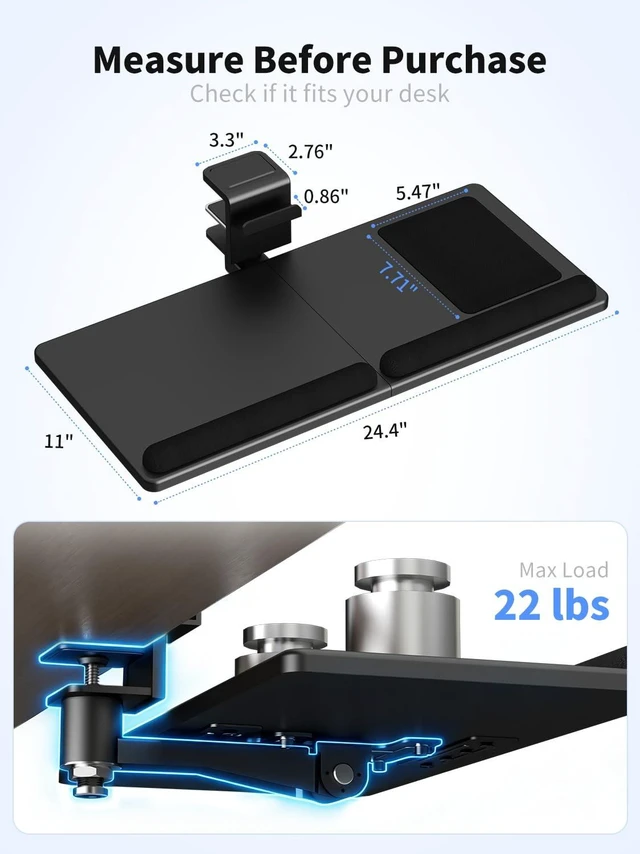 Alt view image 7 of 7 - Premium Adjustable Keyboard Tray Under Desk & Above Desk - Ergonomic Wood Sit Stand Computer Keyboard & Mouse Tray with 360° Rotation, 24.4"×12" Keyboard Stand with Wrist Rest - Black, DSF8